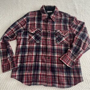 Vintage Men's Sears Flannel Shirt Buffalo Plaid Red Black Size X-Large